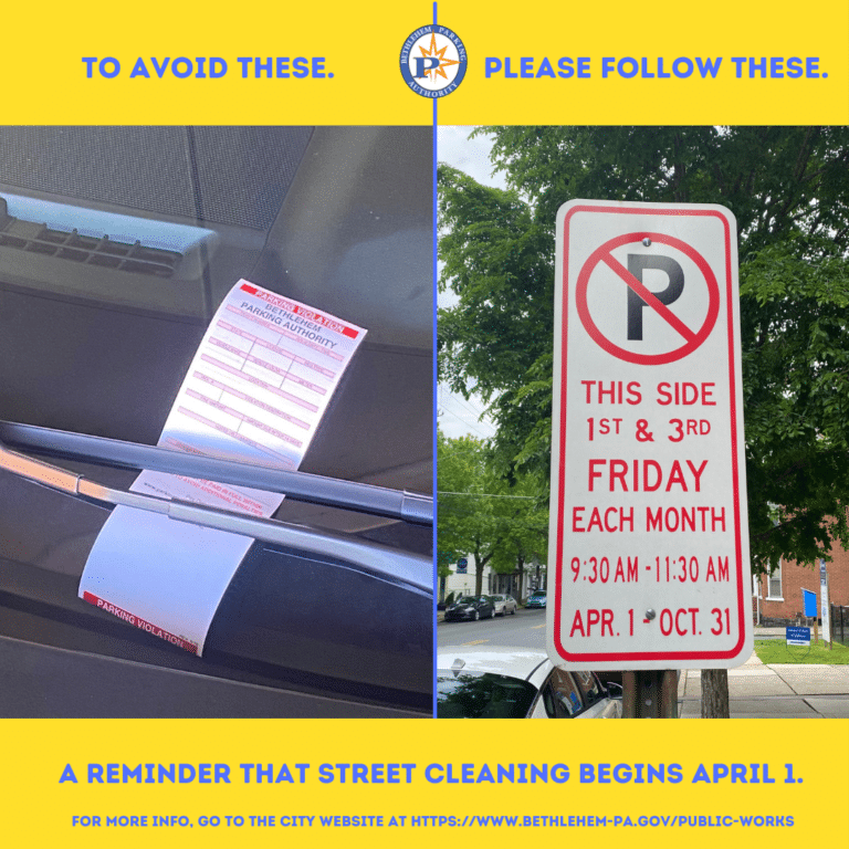 Street Cleaning Reminder | Bethlehem Parking Authority — Parking Lots ...