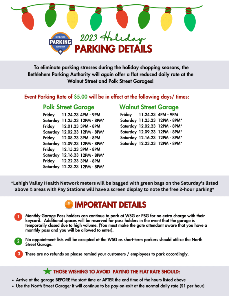 Event Parking | Bethlehem Parking Authority — Parking Lots, Permits ...